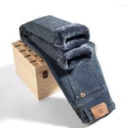 Men's Jeans Winter Retro Stretch Brushed Casual Korean Fashion Thickened Straight Pants Male Warm Fleece Denim Trousers