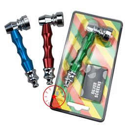 New Style Mini Metal Alloy Pipes Kit Colourful Handle Designs Philtre Silver Screen Spoon Bowl Portable Dry Herb Tobacco Cigarette Holder Hand Smoking Tube DHL