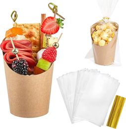 50 Set 14oz Disposable Charcuterie Cups Kraft Paper French Fries Holder for Waffles Chips Popcorn or Party Treats 240108