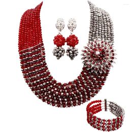 Necklace Earrings Set Wine African Beads Jewellery Crystal