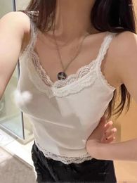 Women's Tanks Fashion Lace Trim White Cotton Camis Women Summer Casual Sexy Slim Simple Sleeveless Vests Vintage Sweet Cute Tank Tops Y2K