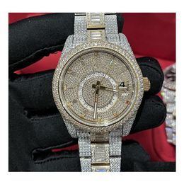 Wristwatches Diamond Watch High Quality Iced Out Fl Functional Work Matic Movement 42Mm Sier Two Stones Waterproof 904 Stainless F257b