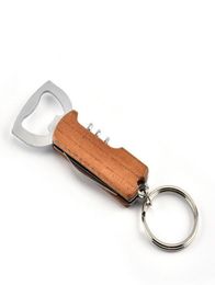 Openers Wooden Handle Bottle Opener Keychain Knife Pulltap Double Hinged Corkscrew Stainless Steel Key Ring Opening Tools Bar BC4333786