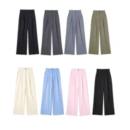 Women's Pants Vintage High Waist Zipper Female Trousers Mujer Women Fashion Side Pockets Front Darts Full Length