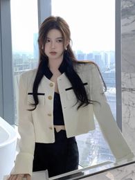 Women's Vests Elegant Short Jacket Women Casual Long Sleeve Slim Y2k Crop Tops Korean Clothing 2024 Autumn Button Vintage Blazers Office