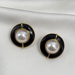 Dangle Earrings Fashion Jewelry Black Drop Glaze Pearl Large Round Women Party Runway Designer Brand Trend