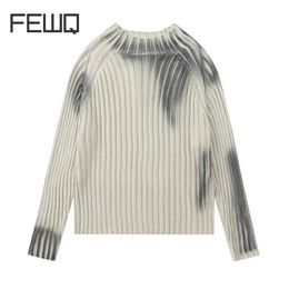 FEWQ High Street Paint Graffiti Old Slim Fit Knitted T-shirt Ins Lazy Style Knitted Sweater Fashion Tops Pullover 240108