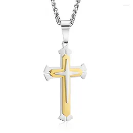 Pendant Necklaces Mens Religious Stainless Steel Multi-Layer Cross Teen Boys Silver Colour Necklace Chain Hip Hop Rock Jewellery Gifts
