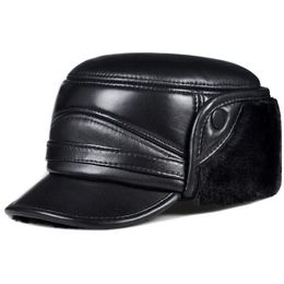 Caps Winter High Quality Genuine Leather Hats Cowhide Keep Warm Earmuffs Bomber Caps Plus Veet Thicken Man Bone Caps Dad Hat