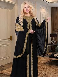 Ethnic Clothing 2024 Evening Dresses Abayas For Women Muslim Caftan 2 Piece Set Eid Flare Sleeves Robe Embroidered Suit Jalabiya Ramadan