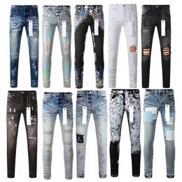 Mens Jeans Skinny Distress Ripped Destroyed Stretch Biker Denim Streetwear White Black Blue Slim Fit Hip Hop Pants For Men US size 28-40