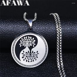 Pendant Necklaces Yin Yang Eight Diagrams Tree Of Life Stainless Steel Necklace Women Silver Colour Round & Pendants Jewellery N4006S