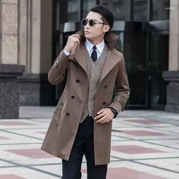 Men's Trench Coats Mens Brown Man Double Breasted Spring Autumn Coat Men Clothes Slim Fit Fashion Overcoat Long Sleeve Designer