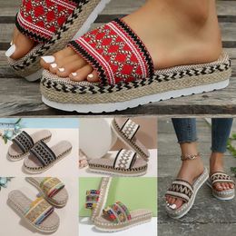 designer slides Ethnic Style Large Size for Womens mule Thick Bottom Fish Mouth Hemp Rope Candy Colour platform Slippers Manufacturer