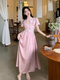 Party Dresses 2024 Summer Elegant Floral Print Elagant Dress Vintage Female Hollow Out Chinese Style Evening Women Cheongsam M-4XL