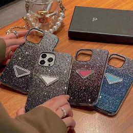 Designer Phone Case Fashion full diamond triangle standard leather case iPhone 15 14 13 12 11 Pro max 14plus 7 8 plus X XR XS xsmax case