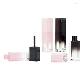 Storage Bottles 5pcs 5ml Square Gradient Black/Pink Lip Gloss Empty Tube Cute Translucent Glaze Container With Wand Rubber Makeup Tools