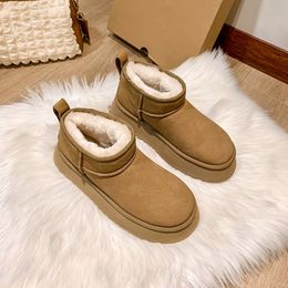 Genuine Leather Thick Soled Mini Snow Boots For Women Winter Thickened Warmth Cotton Shoes Anti Slip And Waterproof Cotton Boots