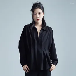 Women's Blouses Gothic Irregular Folds Bat Long Sleeve V-neck Black Shirt Men Women Streetwear Hip Hop Japan Loose Casual Tops Spring Fall