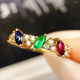 Cluster Rings JY2024 No.3408 Pure 18K Gold Natural Ruby Sapphire Emerald Gemstones 0.43ct Female's Wedding Diamonds Fine