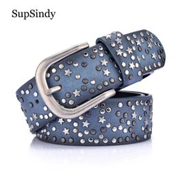 SupSindy woman belts Star geometric rivet pin buckle PU belt for women European fashion top quality faux leather strap jeans 240109