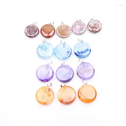 Pendant Necklaces 1pc Wholesale Round Shape Natural Stone Agat Opal Pink Purple Crystal DIY For Necklace Or Jewellery Making 25-30mm