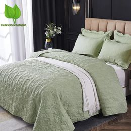 Cotton Quilted Bedspread Queen Green Bed Cover Blanket King Size Sheet and Pillowcases el Household Spread 240109