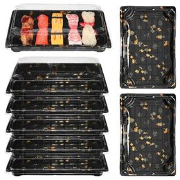20pcs Disposable Sushi Serving Tray Take Out Food Boxes Rectangle Sand Salad Dessert Bowl Meal Prep Containers 240108