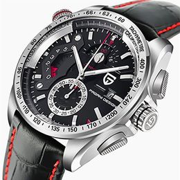 PAGANI DESIGN Waterproof Outdoor Calendar Chronograph Sports Leather & Stainless Steel Quartz Men's Watches Relogio Masculino294z