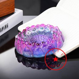 Newest Colorful Crystal Glass Lotus Flower Smoking Desktop Ashtrays Portable Innovative Herb Tobacco Cigarette Cigar Holder Ash Soot Seal Container Ashtray