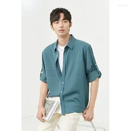 Men's Casual Shirts Solid Colour Men Shirt Turn Down Collar 2024 Korean Fashion Clothing Loose Streetwear Leisure For Male