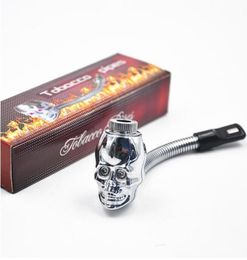 LED skull shape metal pipe 3 Colours property metal flexional Tobacco pipes Cigarette rasta reggae pipe with Gift Box1014652