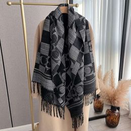 2024 Winter Fashion Cashmere Women's Solid Five Pointed Star Double Sided Scarf Long Beard Thickened Decorative Shawl