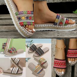 2024 designer slides Summer Flat Womens Shoes Hemp Rope Set Foot Beach Sandals Outdoor All-match Casual Slippers Large Size Women Sandals