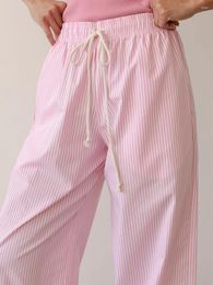 Women's Pants Women Wide-Leg Stripe Drawstring High Elastic Waist Trousers Spring Fall Casual Sweatpants Bottoms