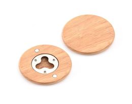 100Pcslot Wooden Round Shape Bottle Opener Coaster Fridge Magnet Decoration Beer Bottle Opener Factory whole3531999