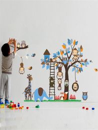 Large Tree Animal Wall Stickers for Kids Room Decoration Monkey Owl Fox Bear Zoo Stickers Cartoon DIY Children Baby Home Decal Mur4752820