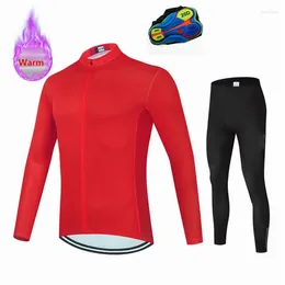 Racing Sets Winter Cycling Clothing Man Long Sleeve Jersey Set Thermal Fleece Road Clothes Men's Suit Sport Riding Bike MTB