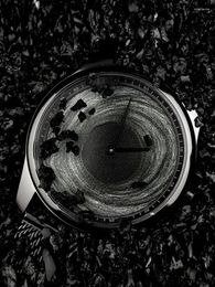 Wristwatches Oil Painting Face Quartz Clock Men's Watch 2024 Design Wristwatch 3d Moon Creative Stainless Steel Case