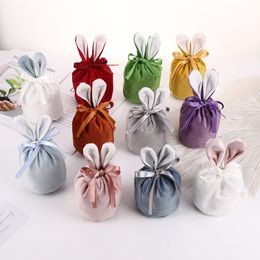 Easter Day Bunny candy bags velvet rabbit ears egg party gift bag with tag wedding candy festival Drawstring pocket