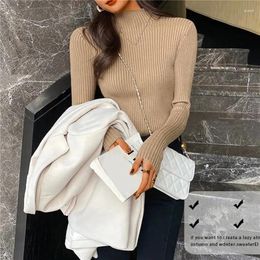 Women's Sweaters Women Mock Neck Pullovers Long Sleeve Knitted Bottoming Sweater Slim Solid Jumper Winter Semi-Turtleneck Fashion Undercoat