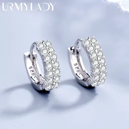 Hoop Earrings URMYLADY 925 Sterling Silver Needle Fashion High Quality Jewelry Double Row Crystal Zircon Round Stud