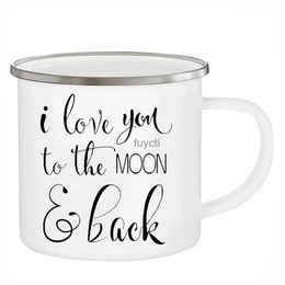 Mugs I Love You to the Moon and Back Cups Enamel Coffee Mug Lover Valentines Gifts Mugs for Couples Wife Husband Boyfriend Girlfriend YQ240109