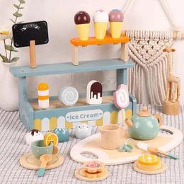 Montessori Sorting Stacking Toy Wooden Role Play Ice Cream Toy Tea Set Kitchen Play House For Toddlers Education Game 240108