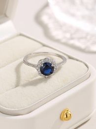 Cluster Rings "Kyanite And Zircon Flower"Men's Women's Ring Made Of Pure 925 Silver With Noble Graceful Style