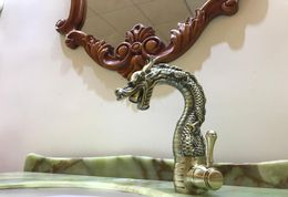 Antique brass single hole handle bathroom lavatory sink dragon mixer faucet Deck Mounted luxury tap3614555