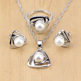 Freshwater Pearl with Beads 925 Sterling Silver Jewelry Sets Wedding Decoration for Women Earrings/Pendant/Ring/Necklace Set 240109