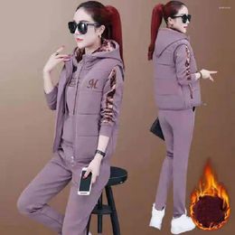 Running Sets Ladies Winter Tracksuit Women's 3-piece Letter Embroidery Hooded Waistcoat Set With Elastic Cuff Pants Drawstring Top For Fall