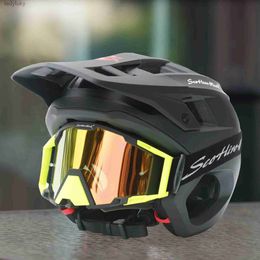 Cycling Helmets PEMILA New 3/4 Cycling Helmet Integrated Ear Protection DH MTB Mountain Off-road Bicycle Helmet BMX Armoured Descent Bike HelmetL240109