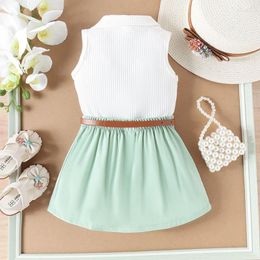 Clothing Sets Toddler Baby Girl Skirt Outfit Sleeveless Ribbed Tank Vest Tennis Pleated With Belt Set Summer Clothes